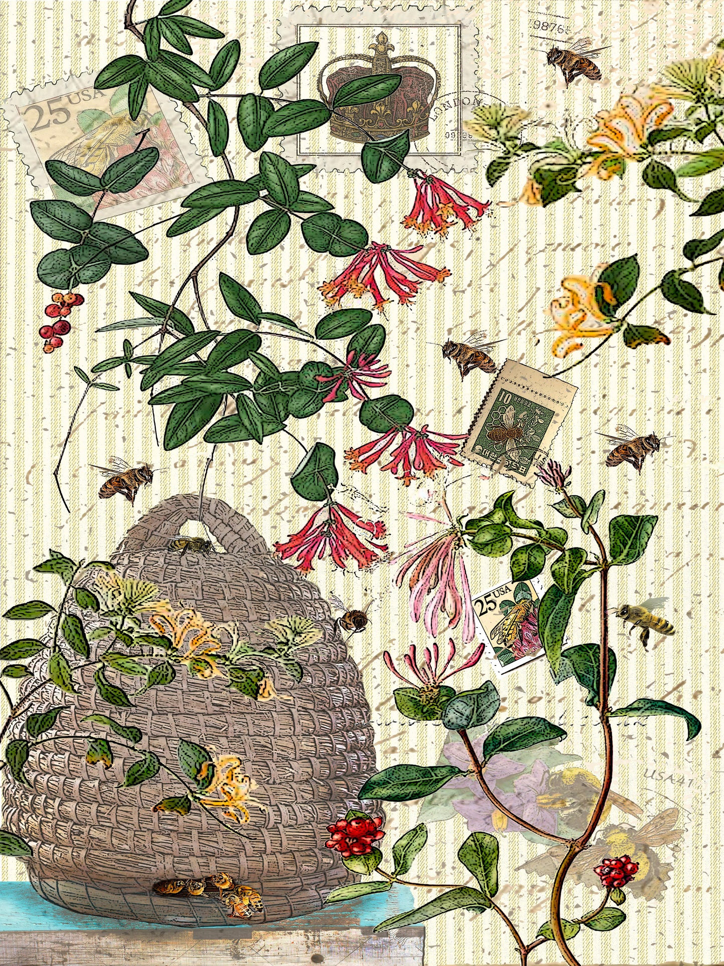 queen bee (ticking stripe) 100% cotton flour sack kitchen towel 18 x 24 inches