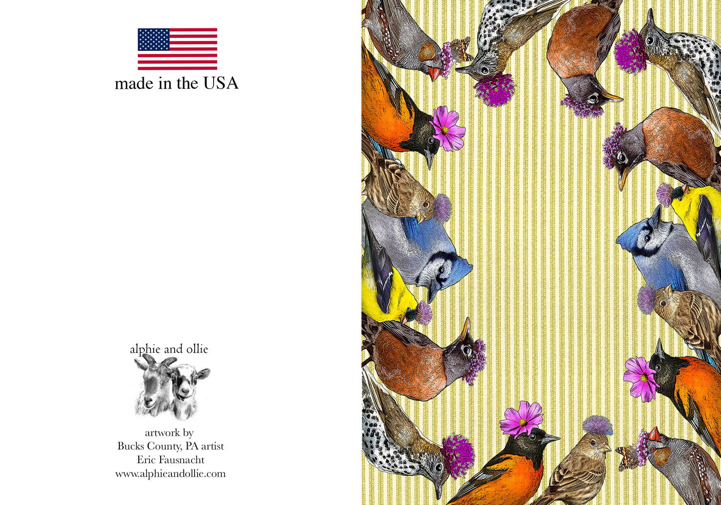 birds with flowers greeting card made in the USA