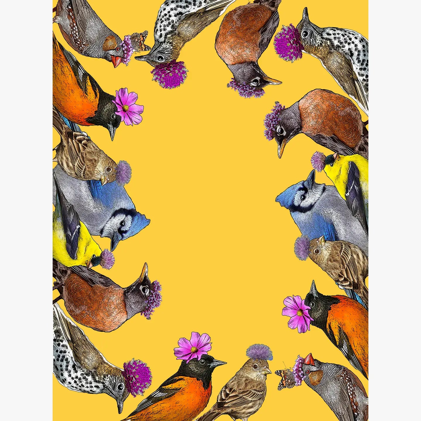 Birds with flowers flour sack kitchen towel 18 x 24 inches