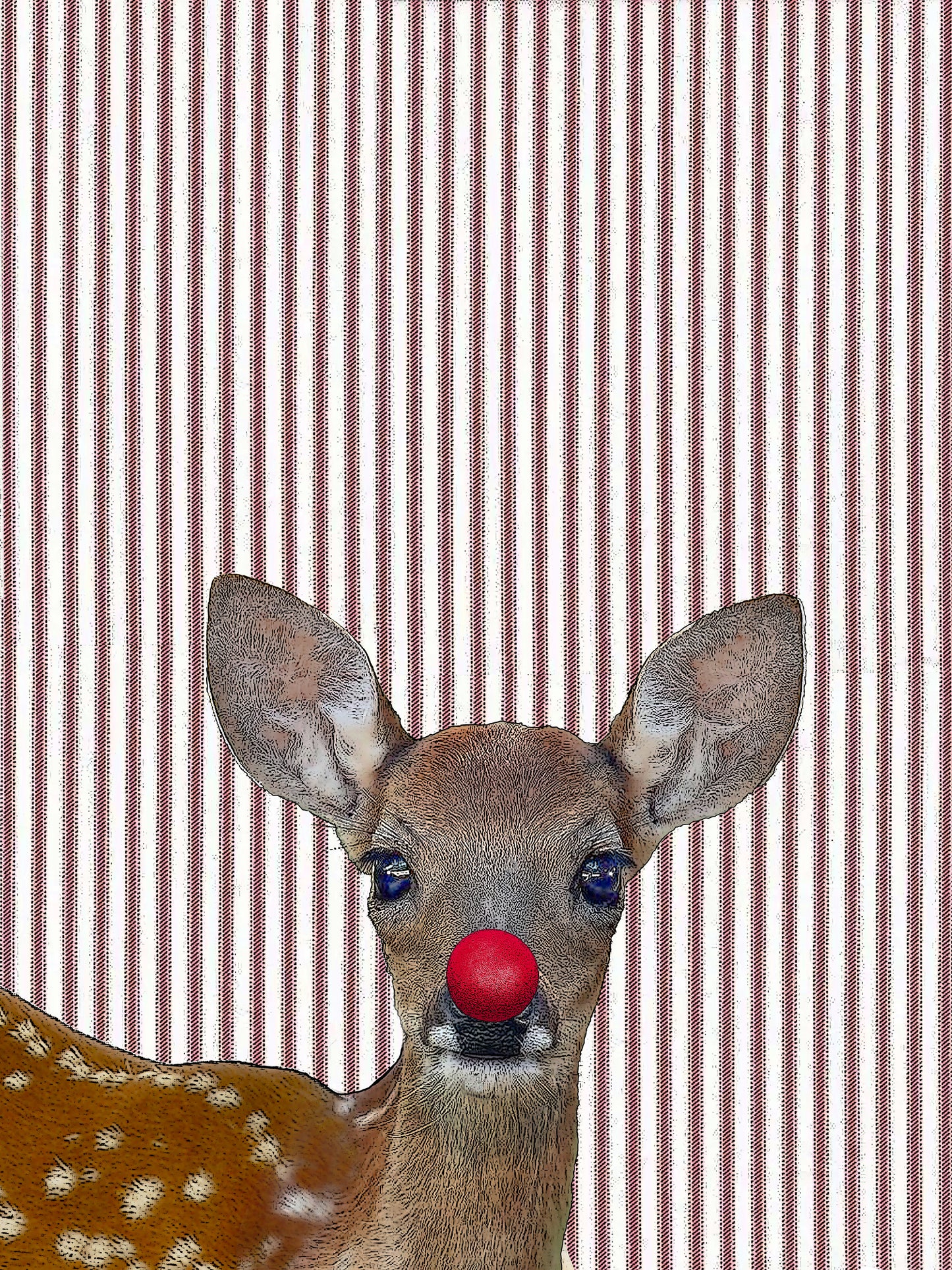 fawn with red clown nose (ticking stripe) 100% cotton flour sack kitchen towel 18 x 24 inches