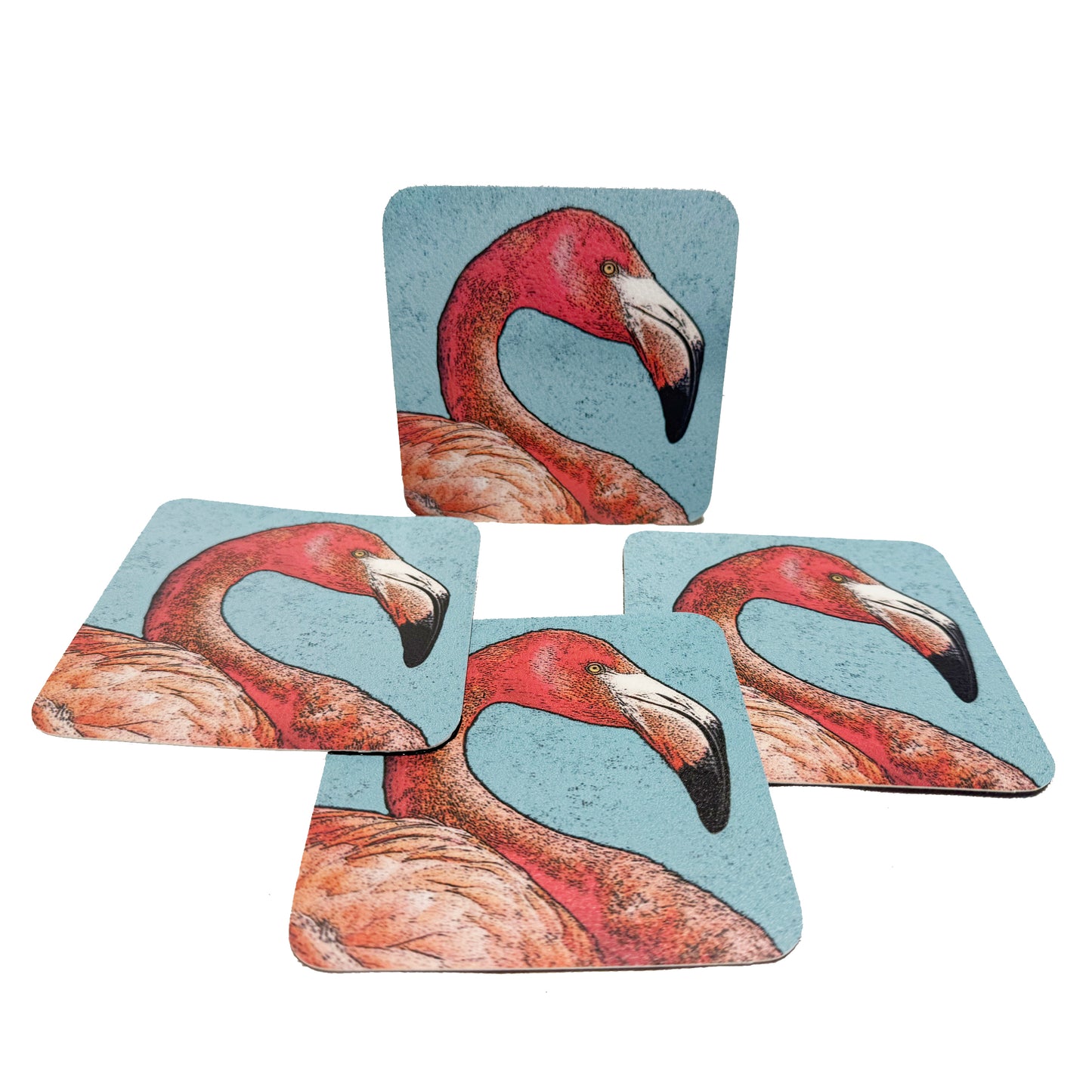 flamingo vinyl coaster set of 4