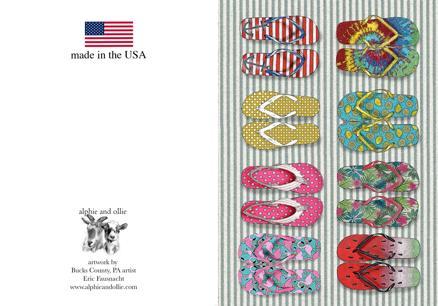 flipflops greeting card 5 x 7" made in USA