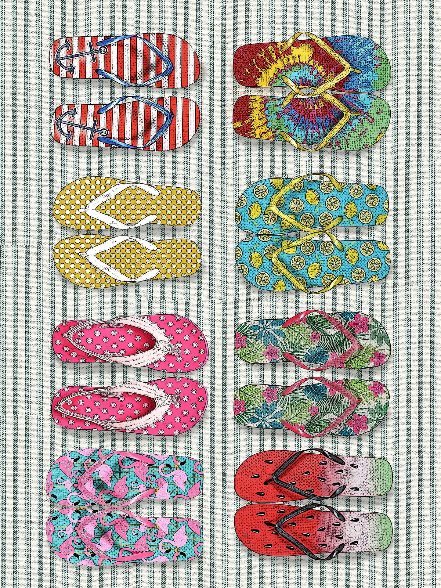 flip flops (ticking stripe) kitchen towel 18 x 24 inches flour sack material