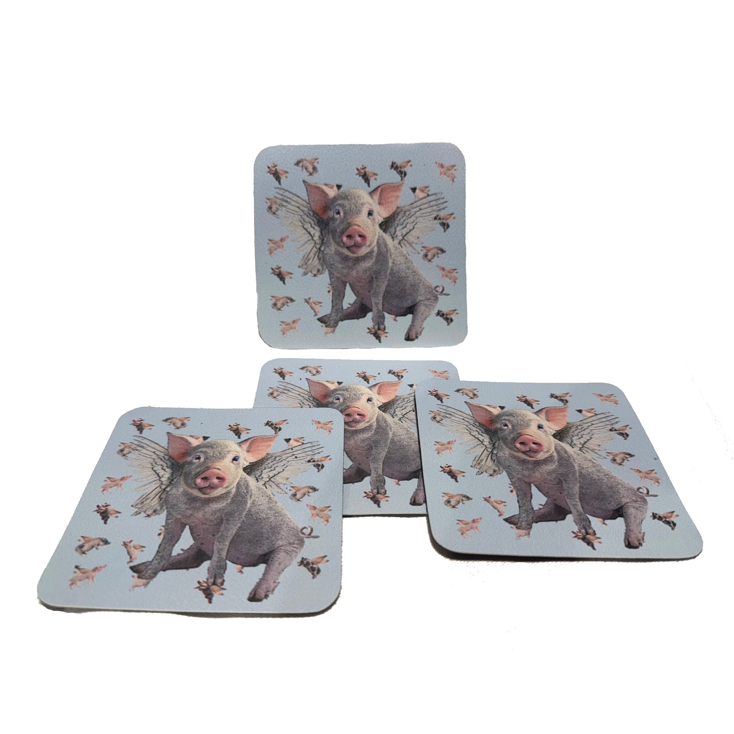 flying pig vinyl coaster set of 4