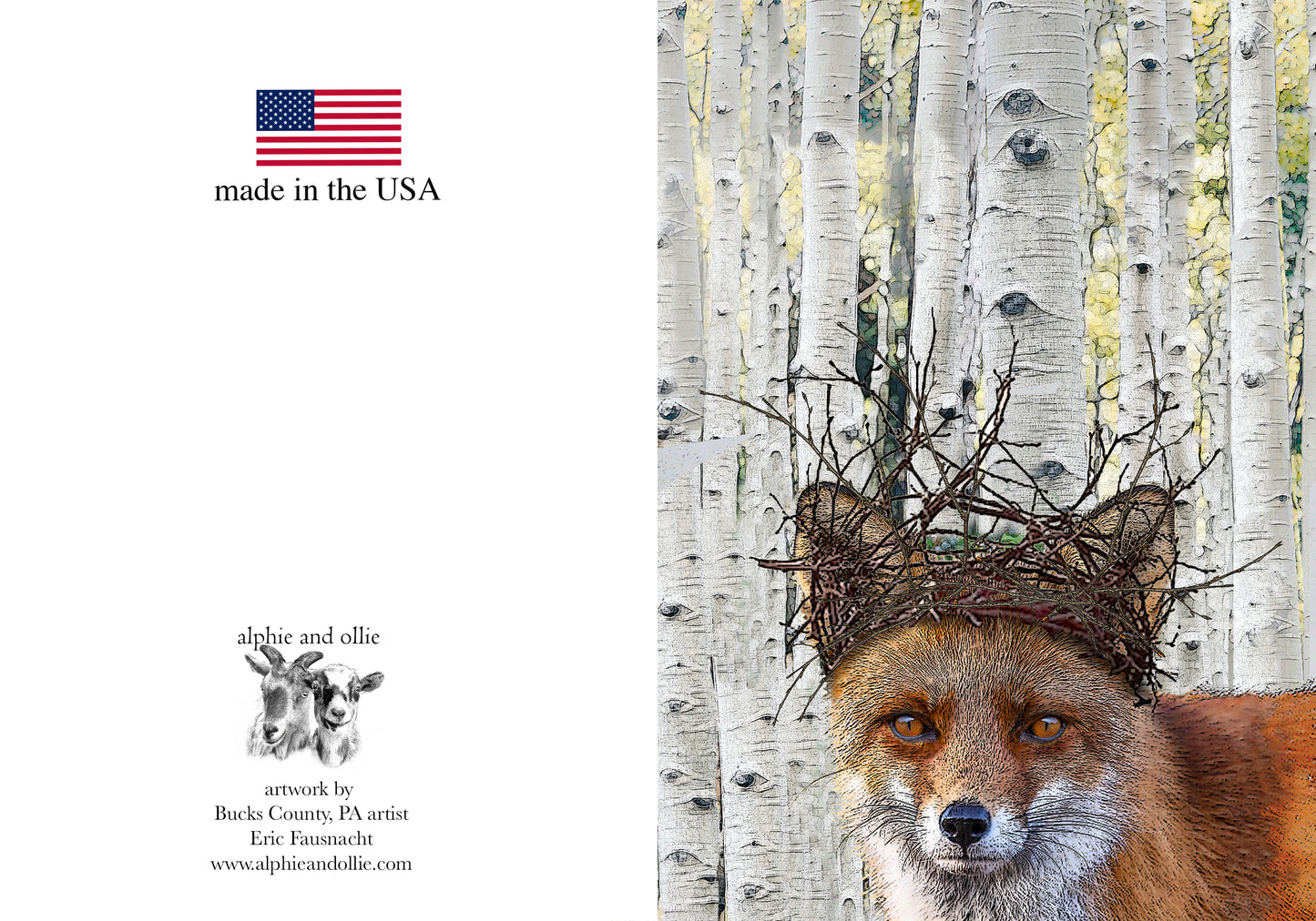 fox with crown greeting card 5 x 7" made in the USA