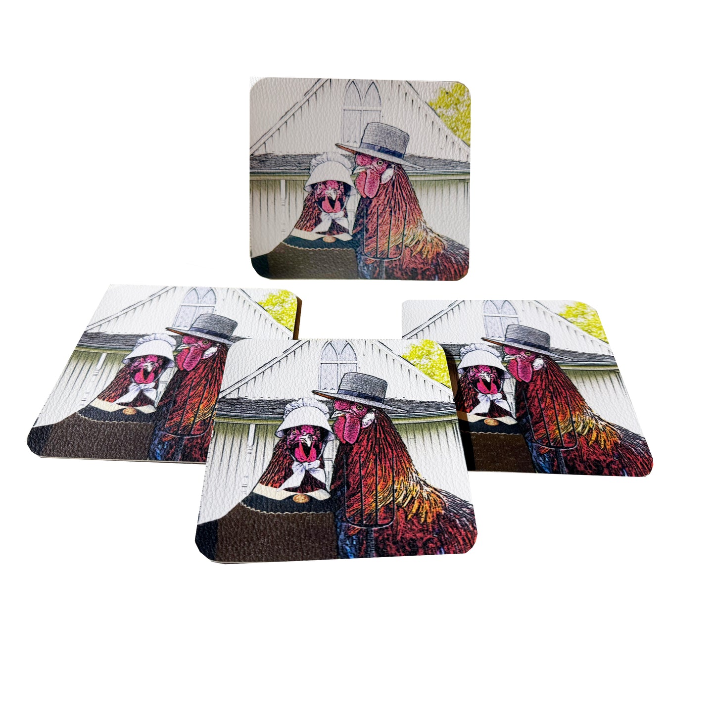 rooster and hen vinyl coasters set of 4