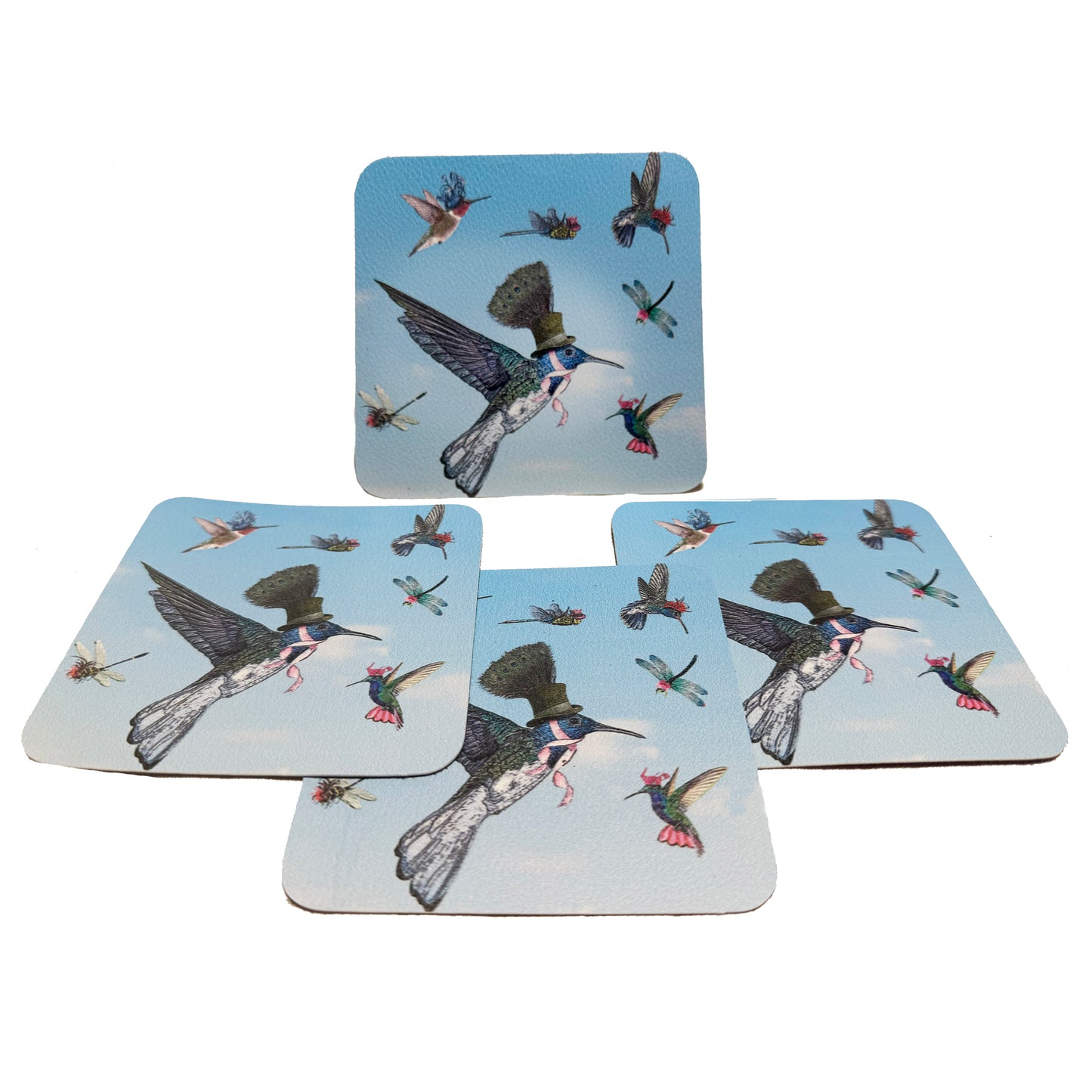 hummingbirds vinyl coasters set of 4