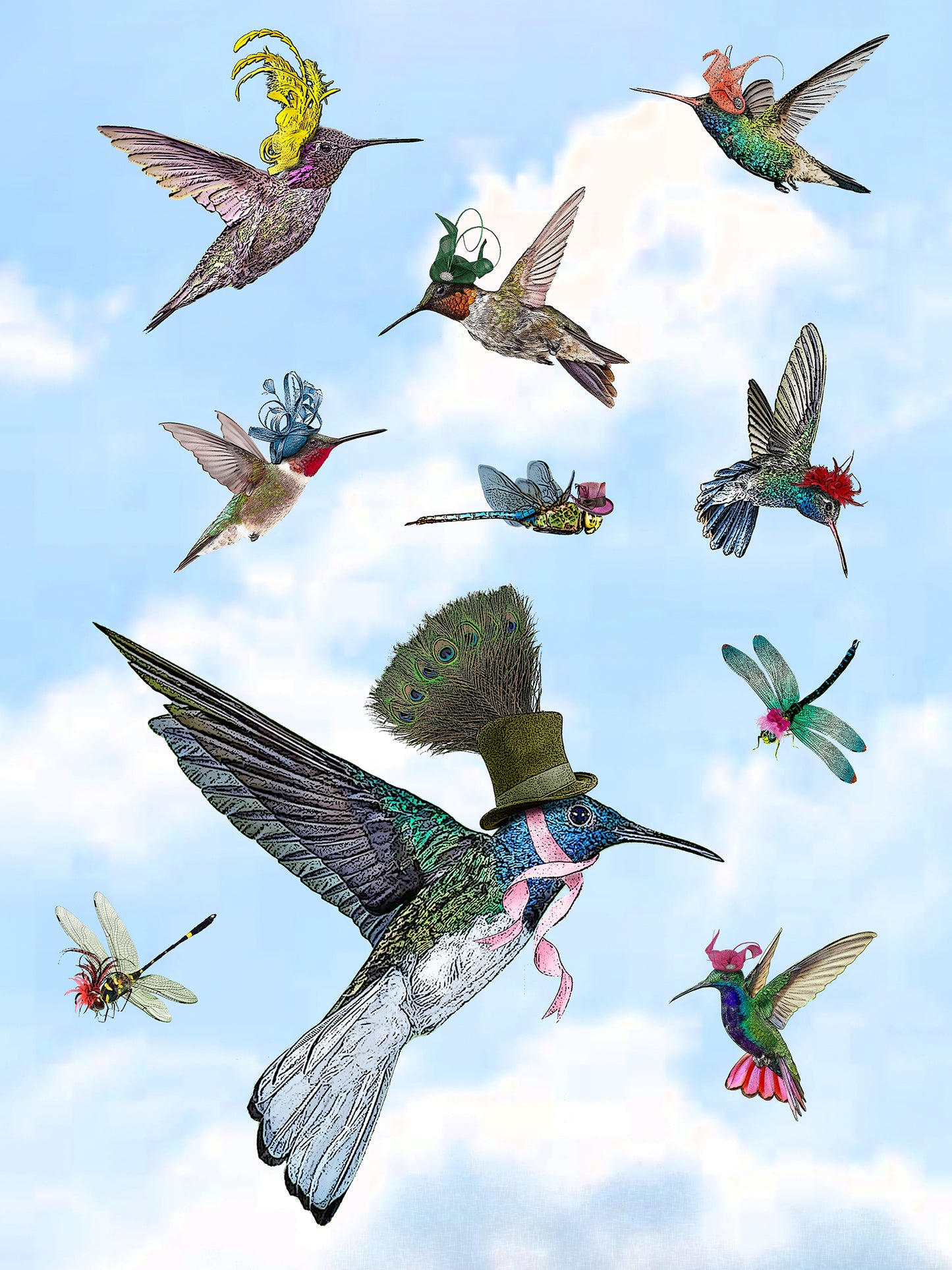 hummingbird #2, 100% cotton flour sack kitchen towel 18 x 24 inches