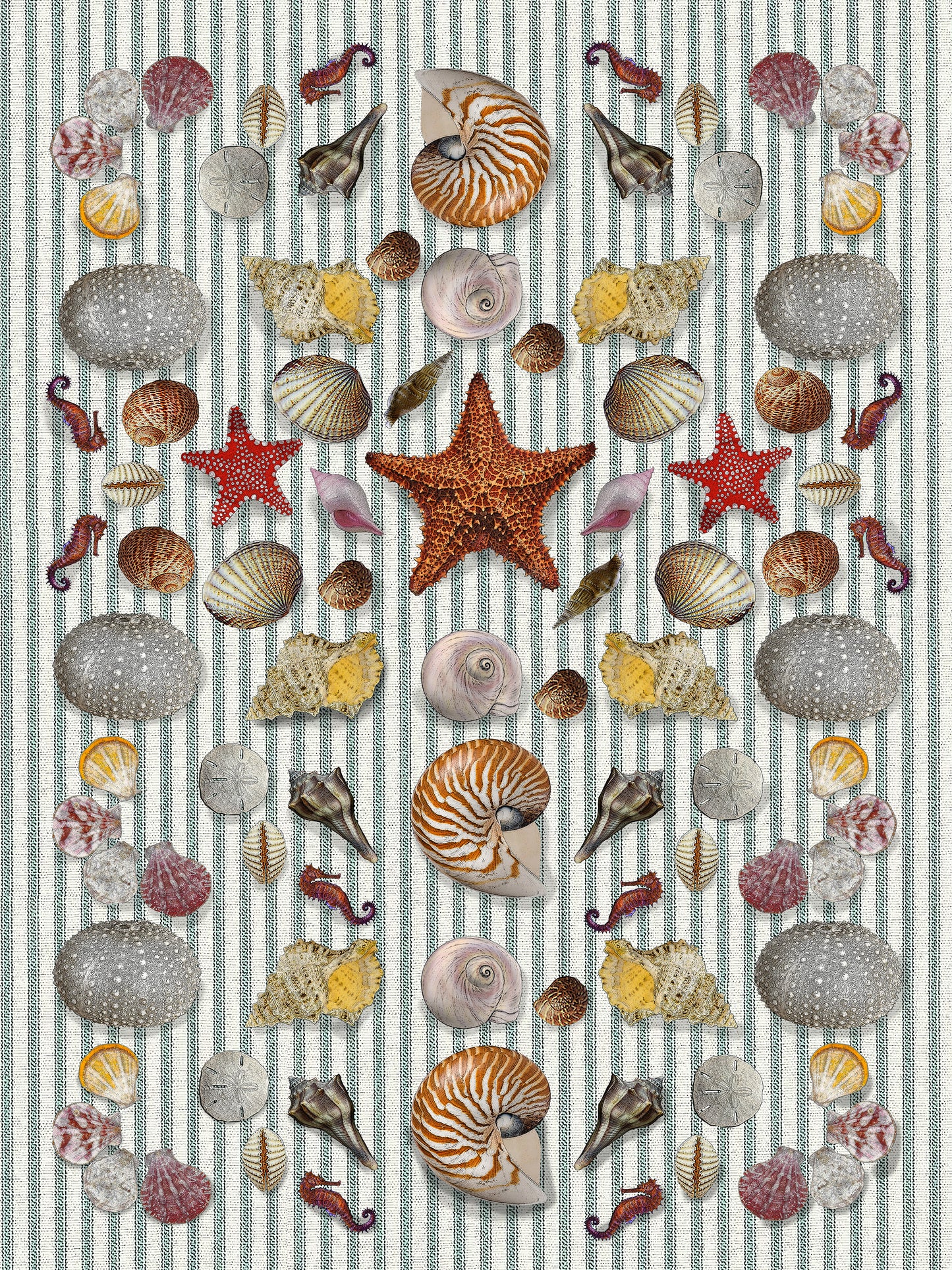 Sea shell kitchen towel 100% cotton flour sack material 18 x 24"