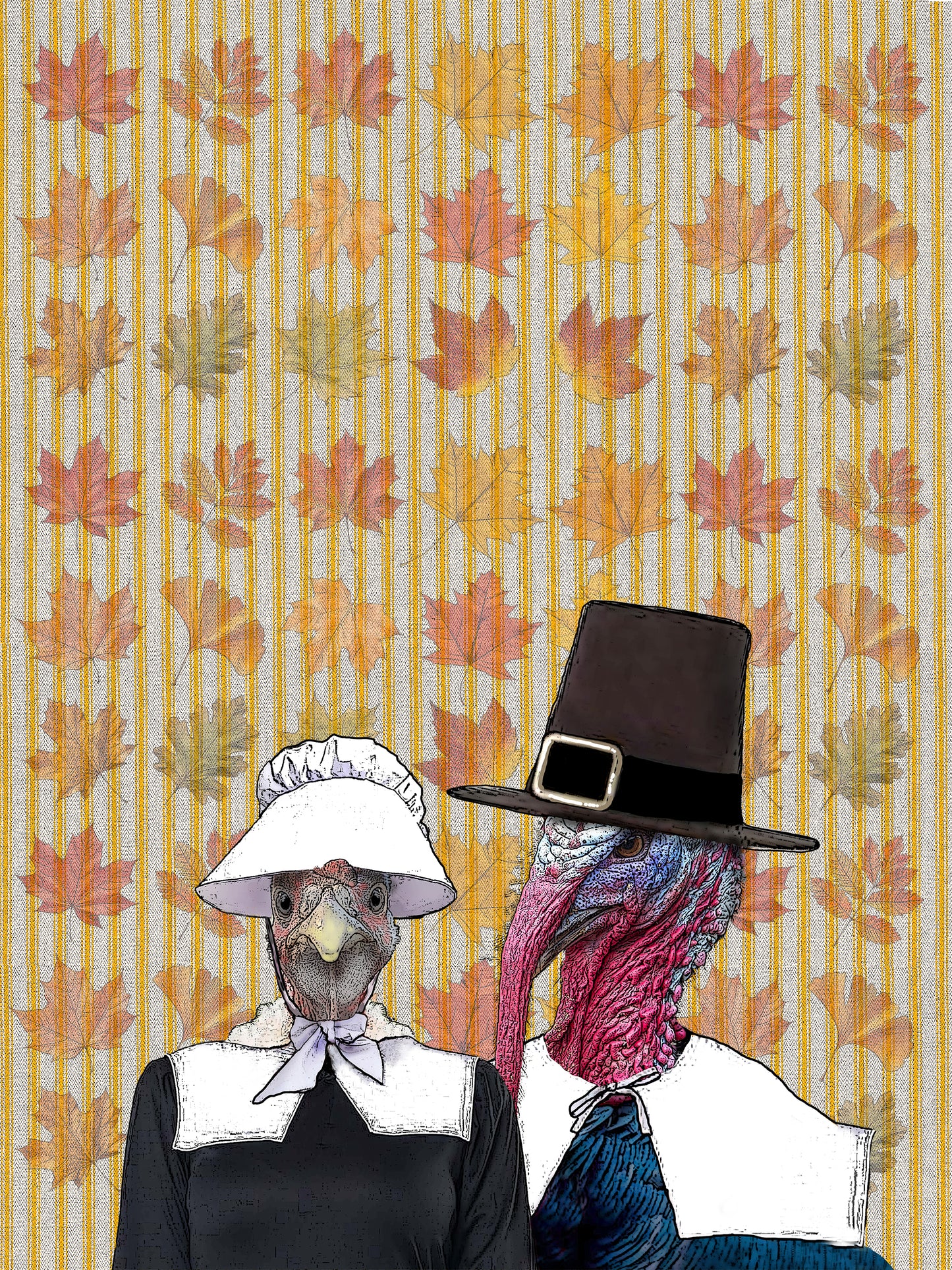 Turkey pilgrim thanksgiving 100% cotton flour sack kitchen towel 18 x 24"