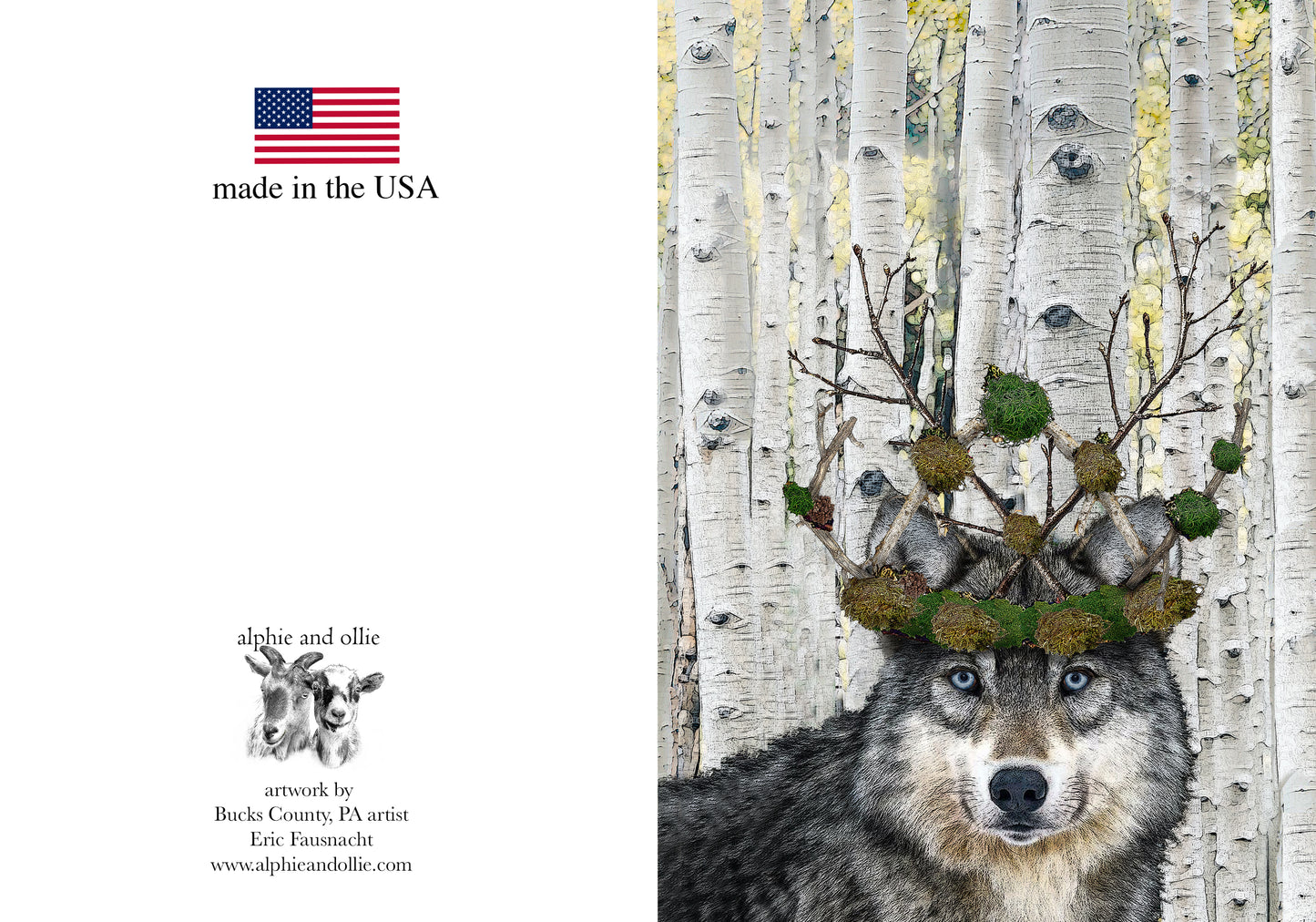 wolf with crown greeting card 5 x 7" made in USA