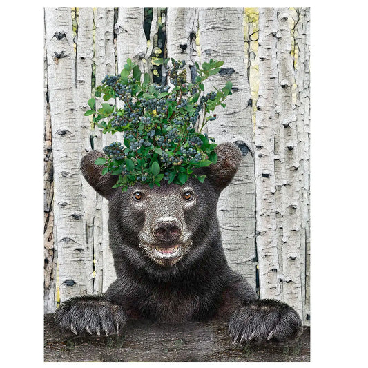 black bear and blueberries kitchen towel 18 x 24 inches flour sack material