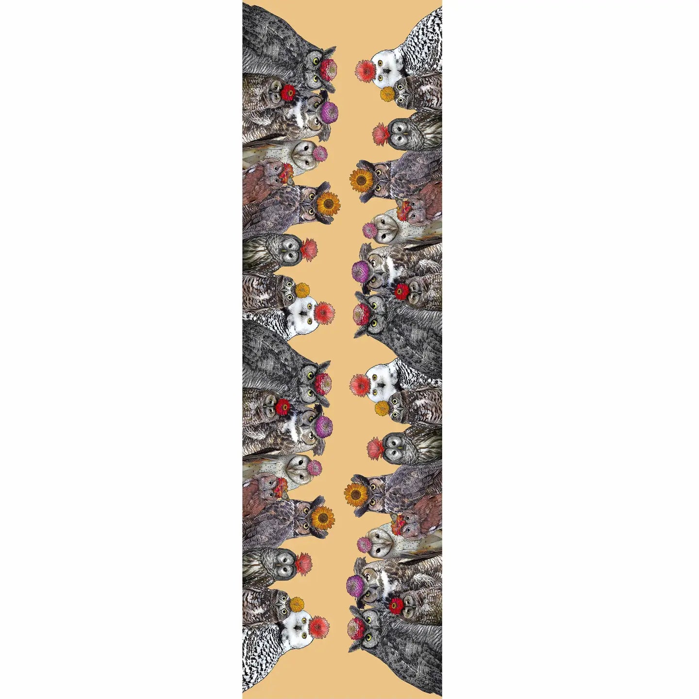 owls with flowers table runner 20 x 70 inches