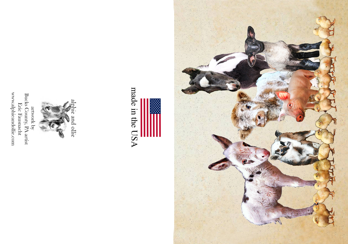 baby farm animals greeting card 5 x 7" made in USA