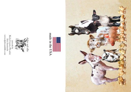 baby farm animals greeting card 5 x 7" made in USA