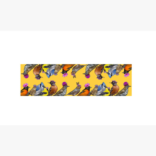 birds with purple flowers yellow background table runner 20 x 70 inches