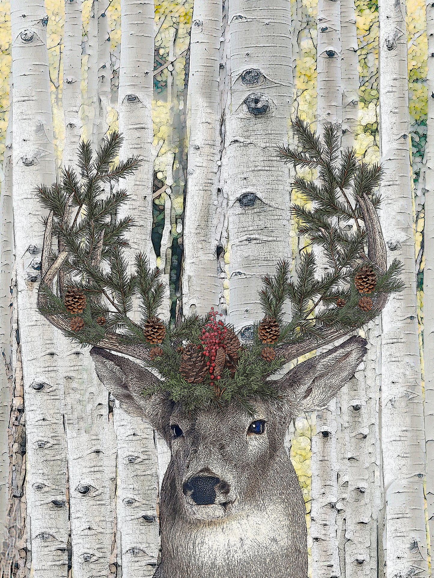 buck with birch background 100% cotton flour sack kitchen towel