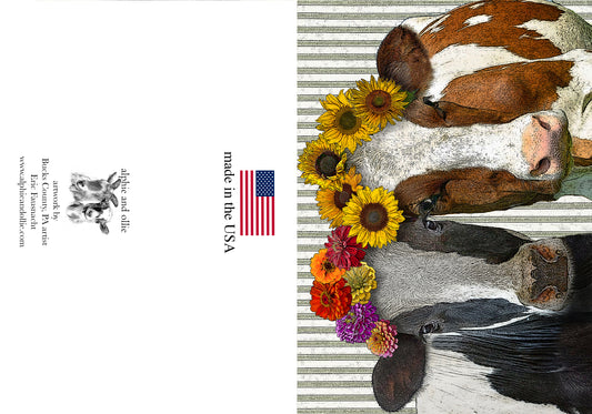 cows with flowers greeting card 5 x 7" made in the USA