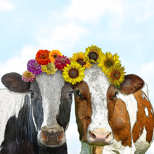 cows with flowers vinyl coasters set of 4