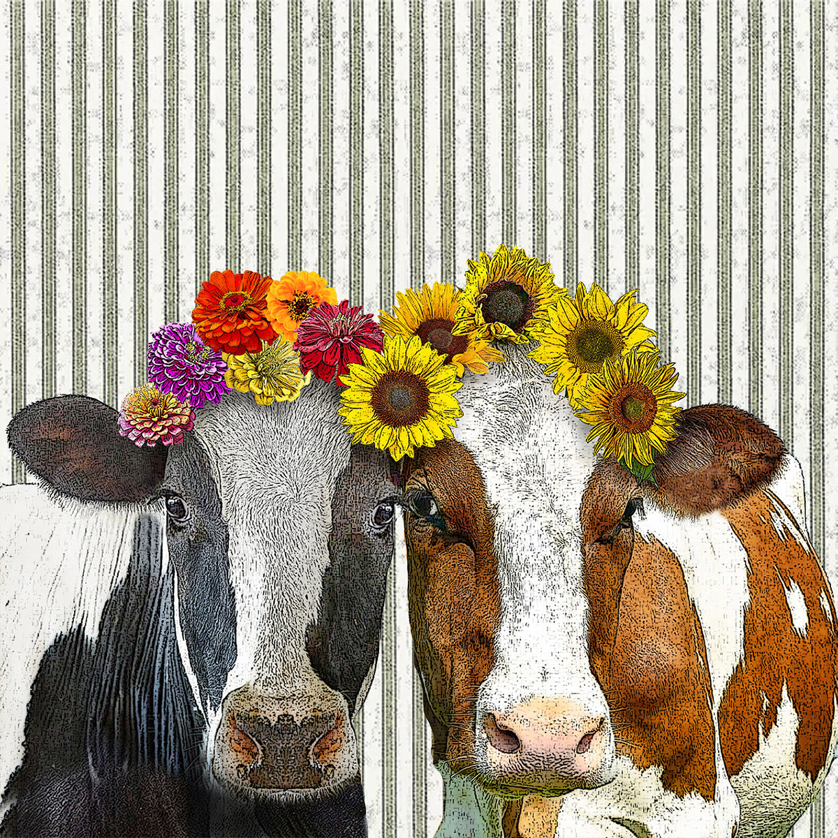 cows with flowers 2 paper cardboard set of 4 coasters