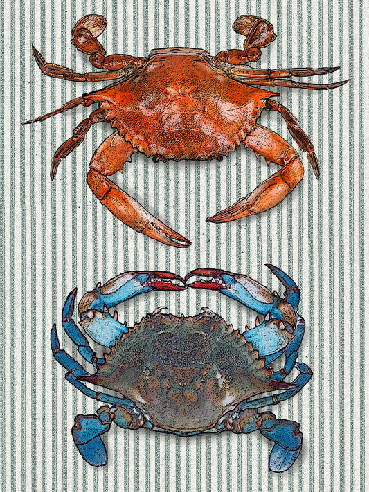 crab (ticking stripe) 100% cotton flour sack kitchen towel 18 x 24 inches