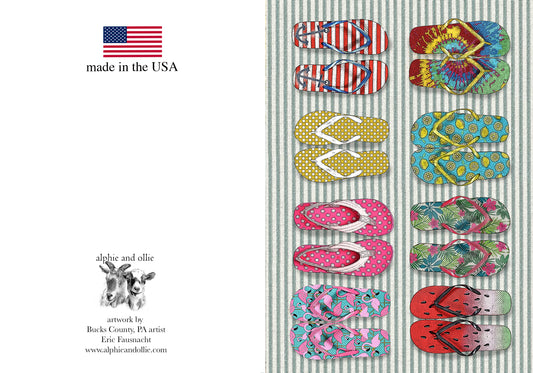 flipflops greeting card 5 x 7" made in USA