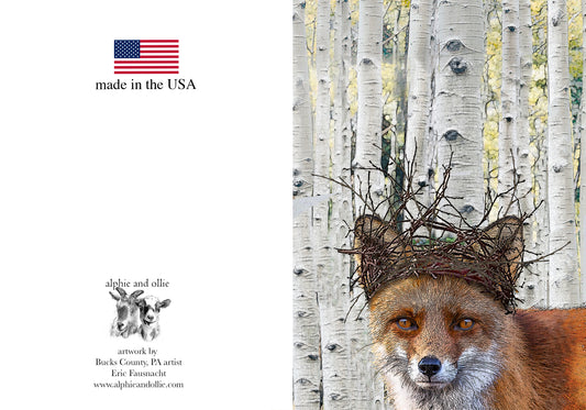 fox with crown greeting card 5 x 7" made in the USA