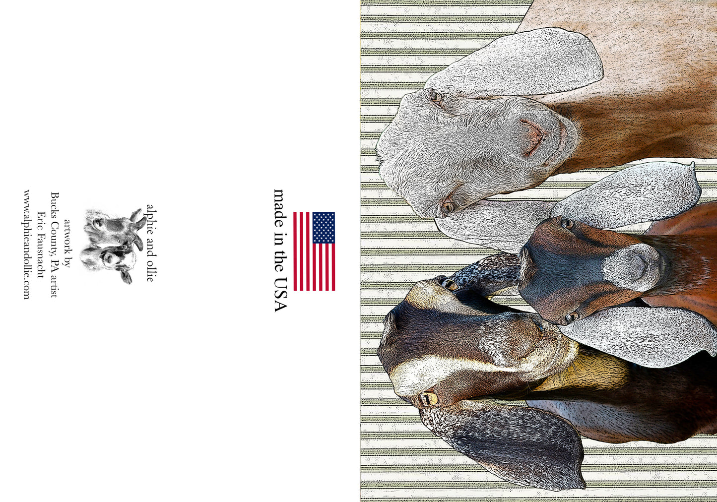 goats greeting card 5 x 7" made in the USA
