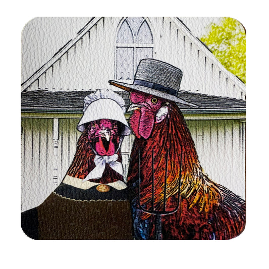 rooster and hen vinyl coasters set of 4