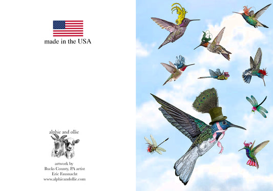 hummingbird greeting card 5 x 7" made in the USA