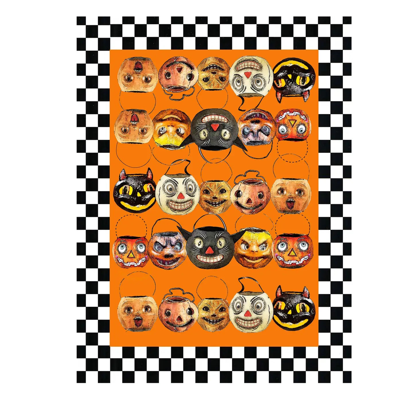 Halloween vintage pails kitchen towel flour sack 18 x 24 in