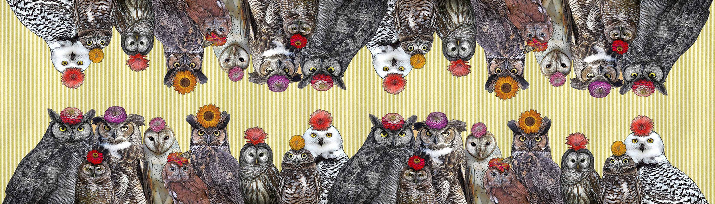 owls with flowers 100% cotton canvas table runner 20 x 70 inches