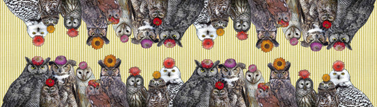 owls with flowers 100% cotton canvas table runner 20 x 70 inches