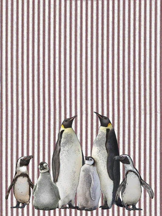 penguins (ticking stripe) 100% cotton flour sack kitchen towel 18 x 24 inches