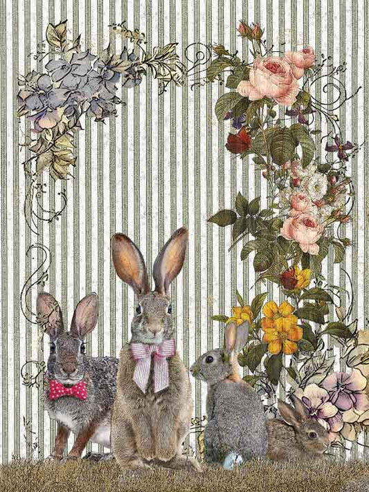 primitive bunny (ticking stripe) 100% cotton flour sack kitchen towel 18 x 24 inches