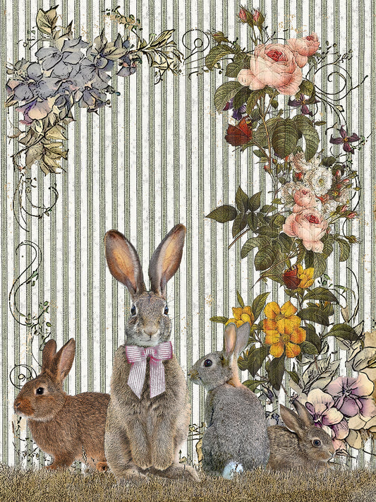 primitive bunny (ticking stripe) 100% cotton flour sack kitchen towel 18 x 24 inches