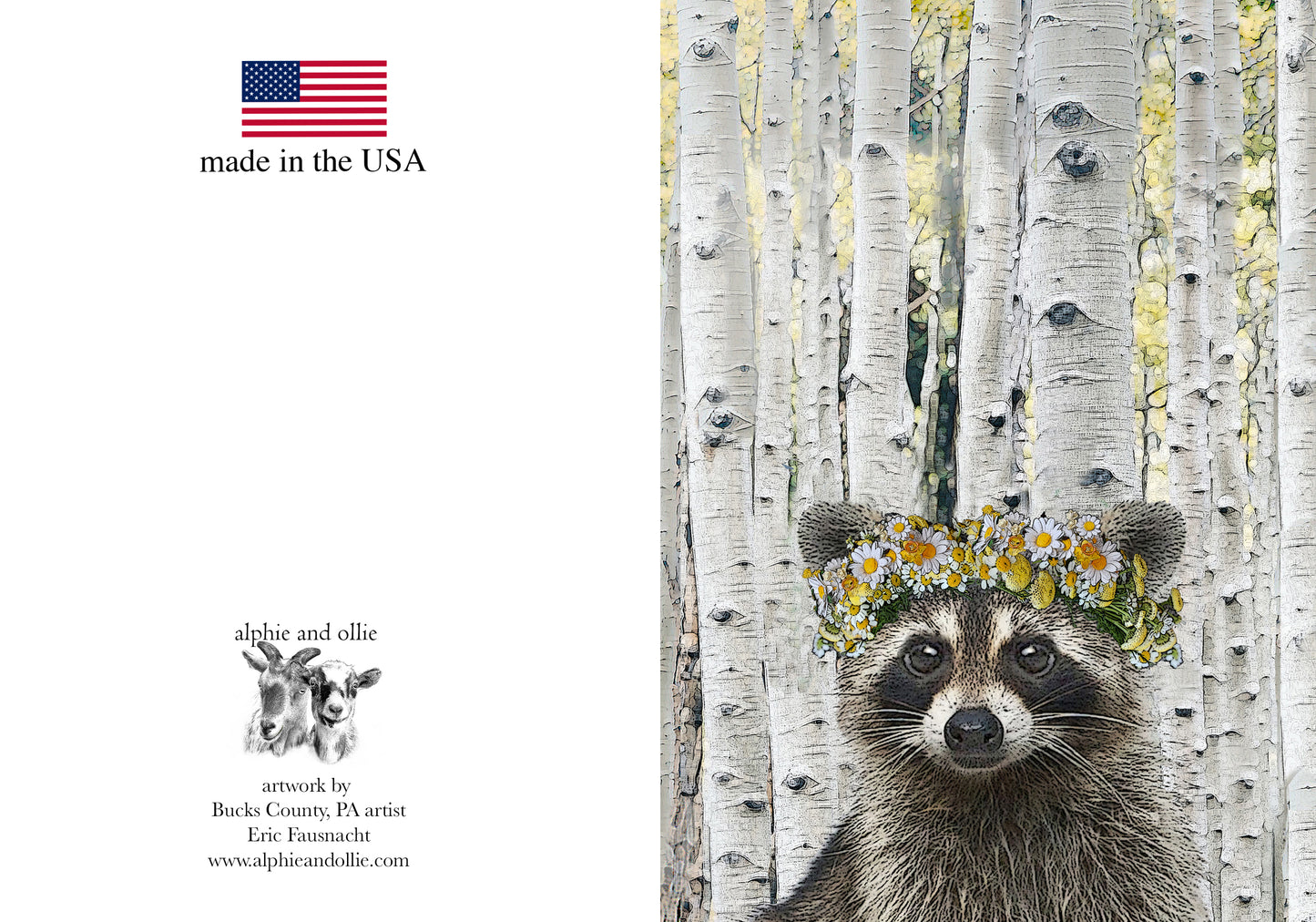 raccoon greeting card 5 x 7" made in the USA