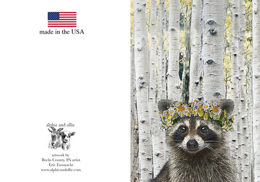 raccoon greeting card 5 x 7" made in the USA