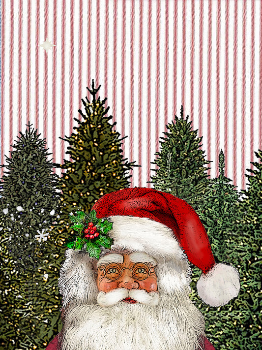 santa (ticking stripe) 100% cotton flour sack kitchen towel 18 x 24 inches