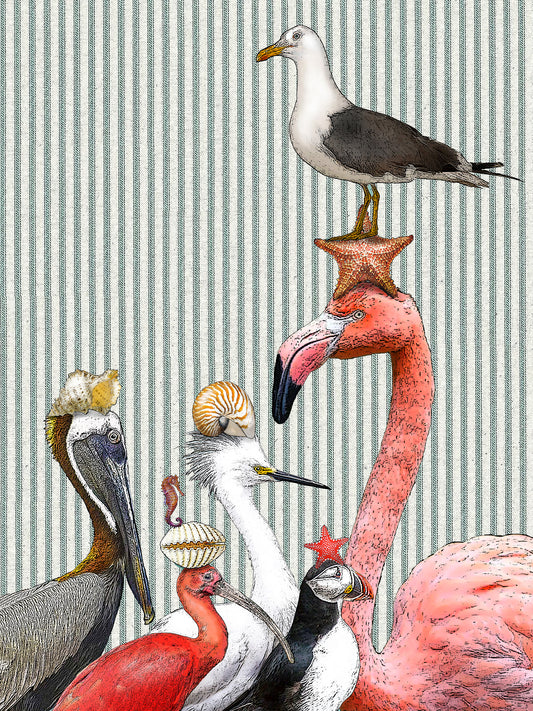 sea birds (ticking stripe) 100% cotton flour sack kitchen towel 18 x 24 inches