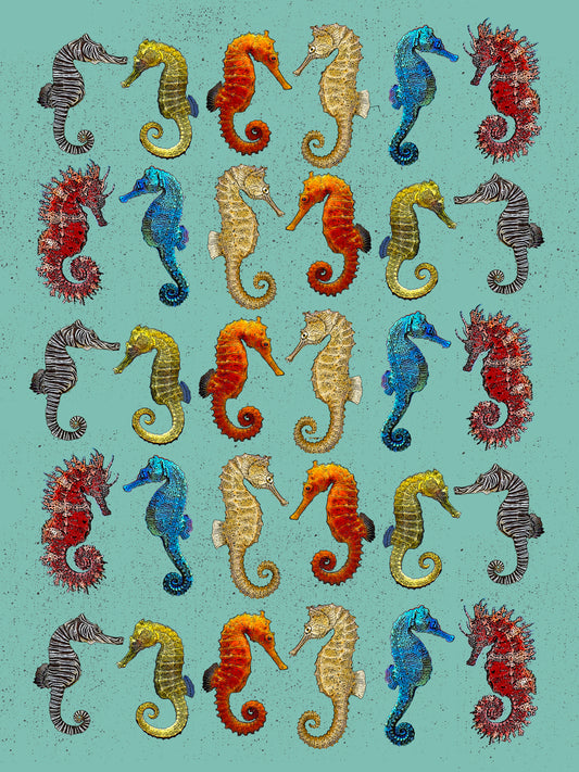 sea horse kitchen towel 18 x 24 inches flour sack material