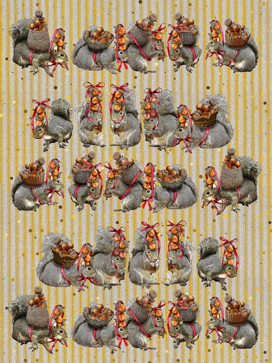 squirrels (ticking stripe) kitchen towel 18 x 24 inches flour sack material 18 x 24 inches