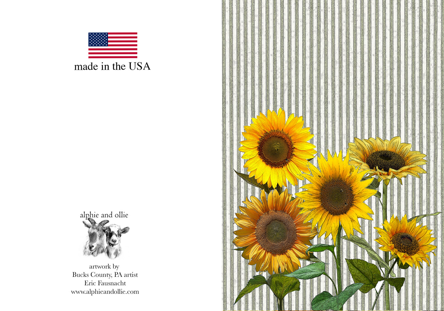 sunflowers greeting card 5 x 7" made in USA