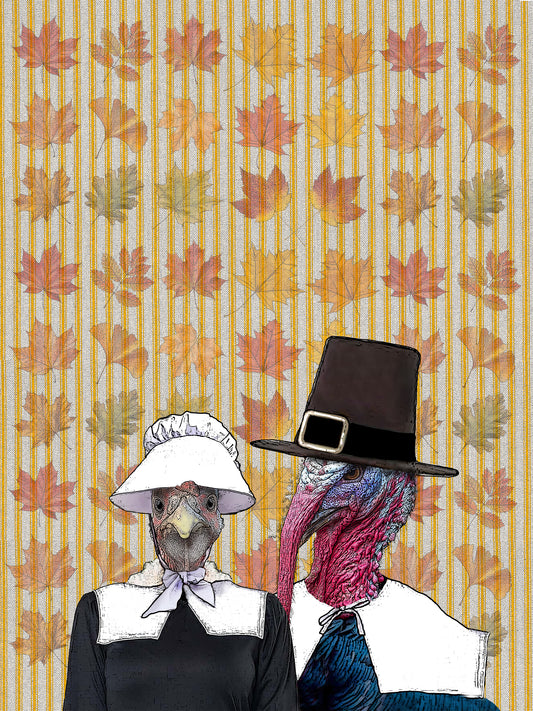 Turkey pilgrim thanksgiving 100% cotton flour sack kitchen towel 18 x 24"