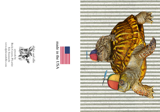 frog and turtle greeting card 5 x 7" made in USA