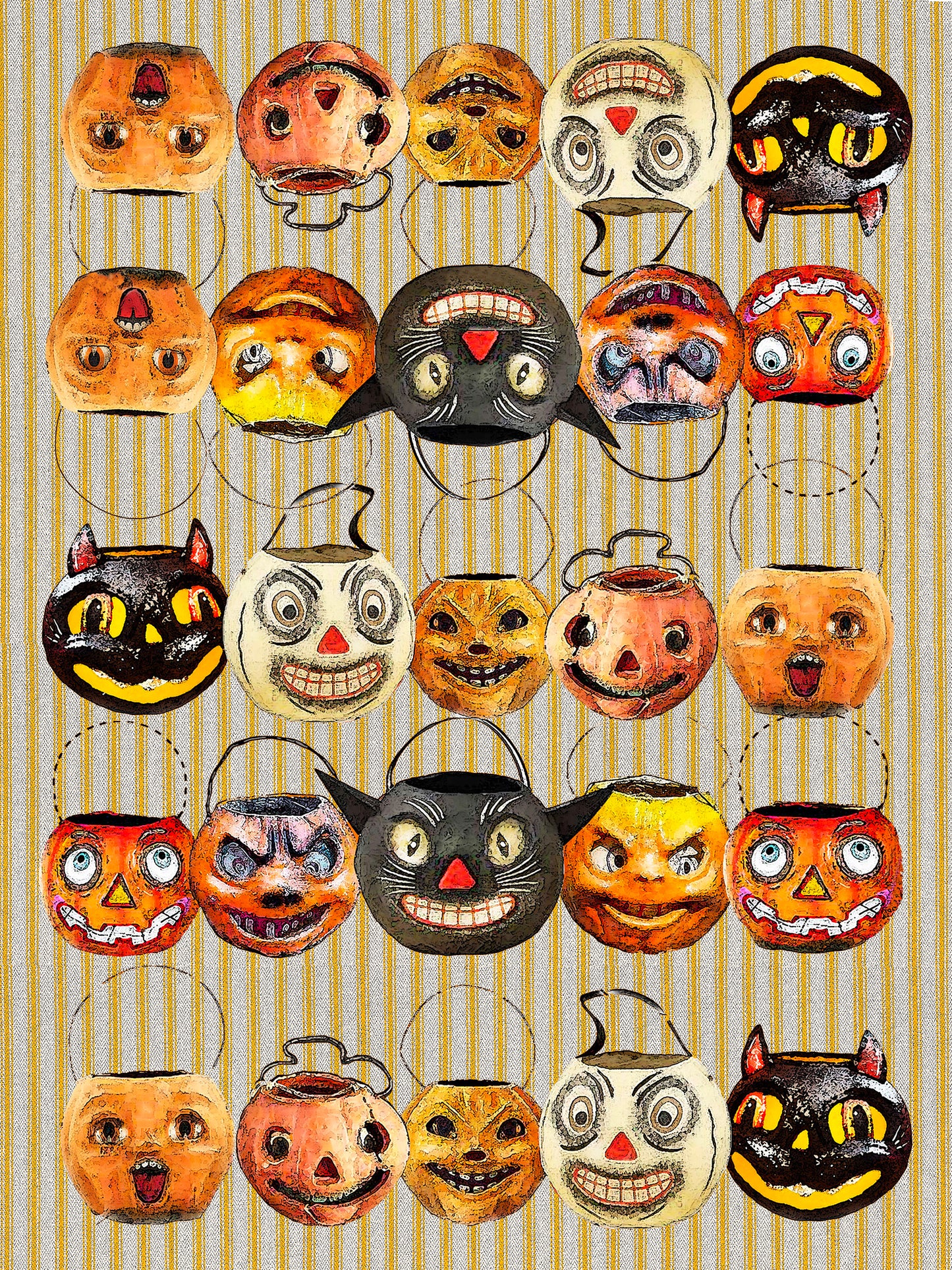 vintage style Halloween jack-o-lantern bucket 100% cotton kitchen towel 18 x 24 inches