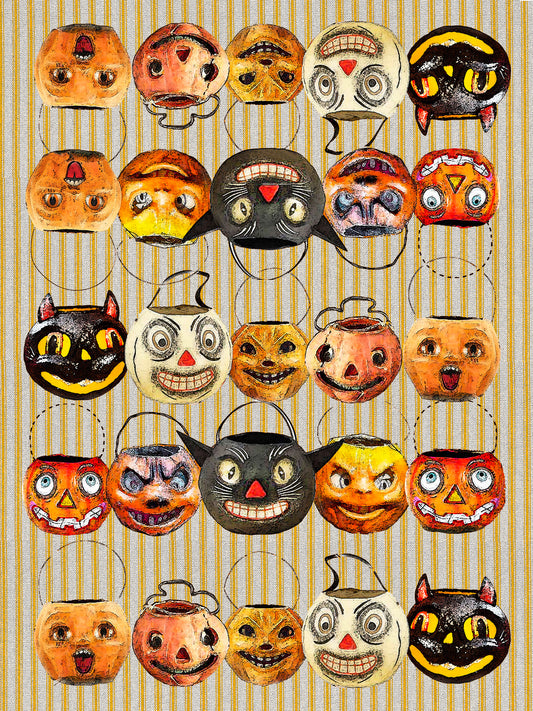 vintage style Halloween jack-o-lantern bucket 100% cotton kitchen towel 18 x 24 inches