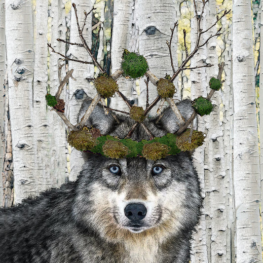 wolf with crown cardboard paper coaster with rounded corners
